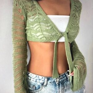 Olive Green Women's Crochet Cardigan